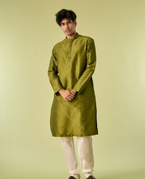 Diwas Men Olive Green Festive Kurta Pajama