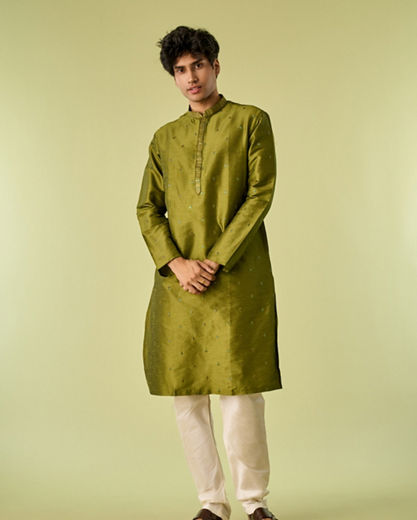 Diwas Men Olive Green Festive Kurta Pajama