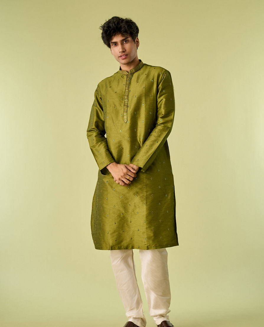 Diwas Men Olive Green Festive Kurta Pajama