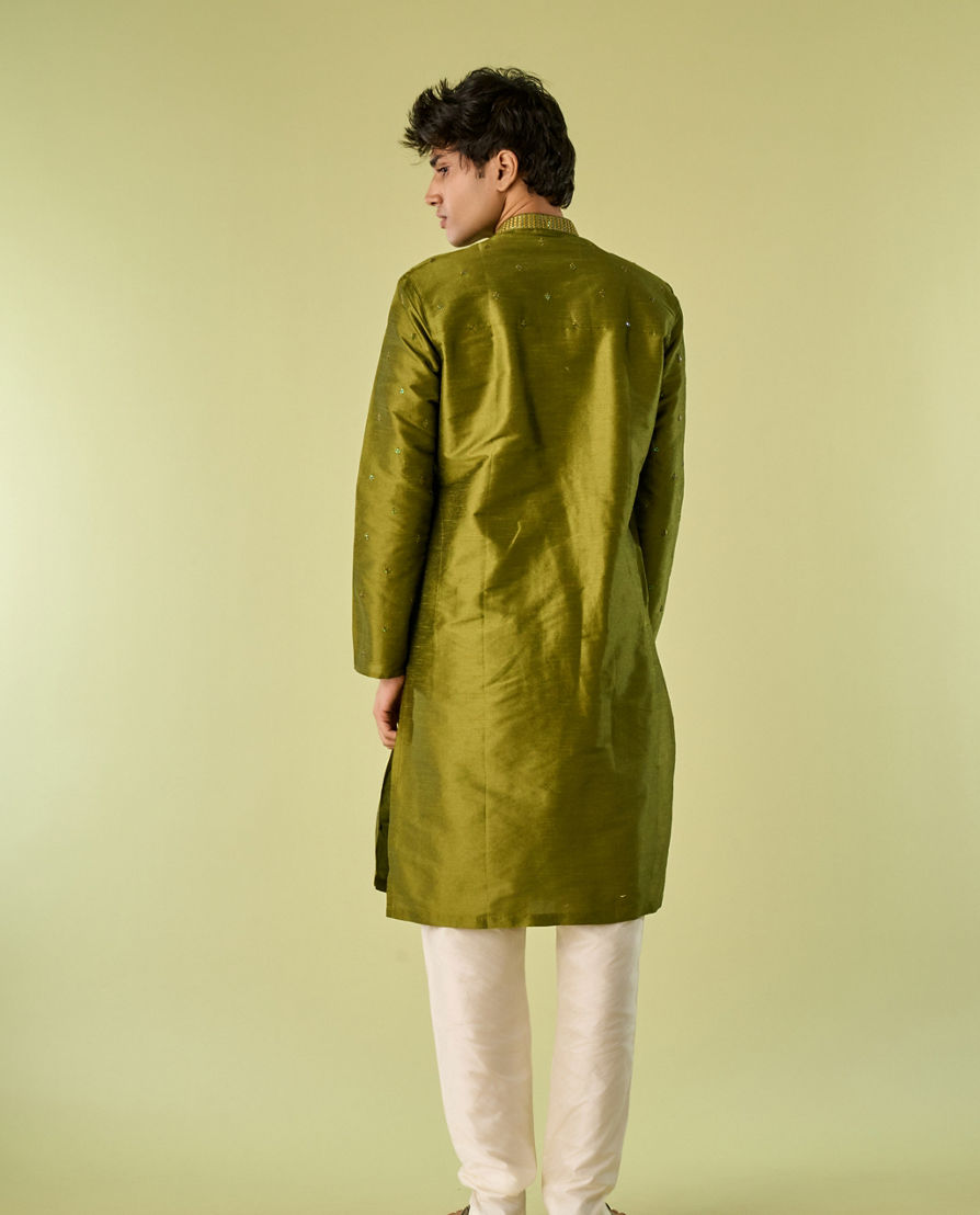 Diwas Men Olive Green Festive Kurta Pajama
