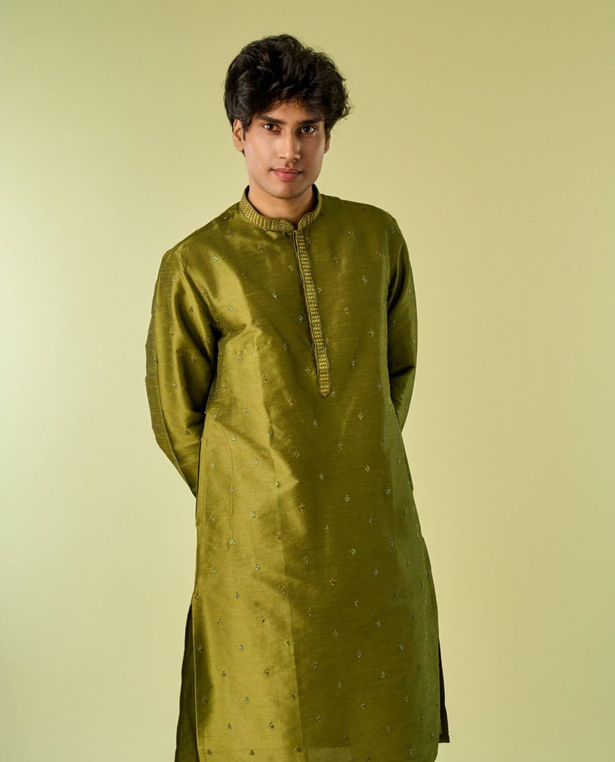 Diwas Men Olive Green Festive Kurta Pajama