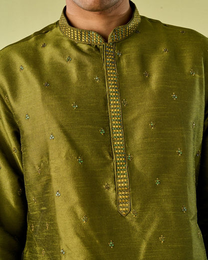 Diwas Men Olive Green Festive Kurta Pajama