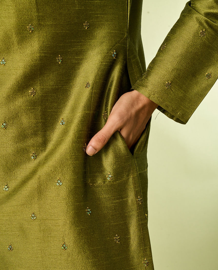Diwas Men Olive Green Festive Kurta Pajama