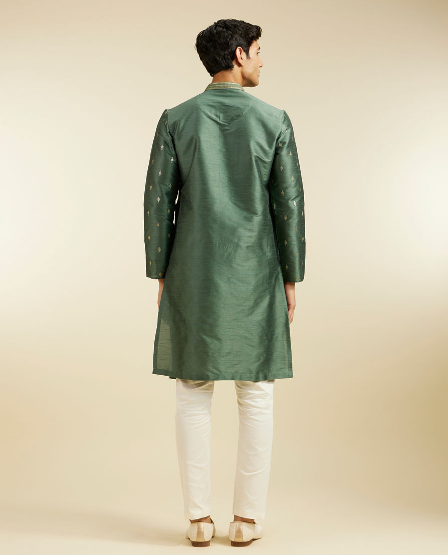 Diwas Men Bottle Green Buta Patterned Kurta Pajama with Sequinned Neckline