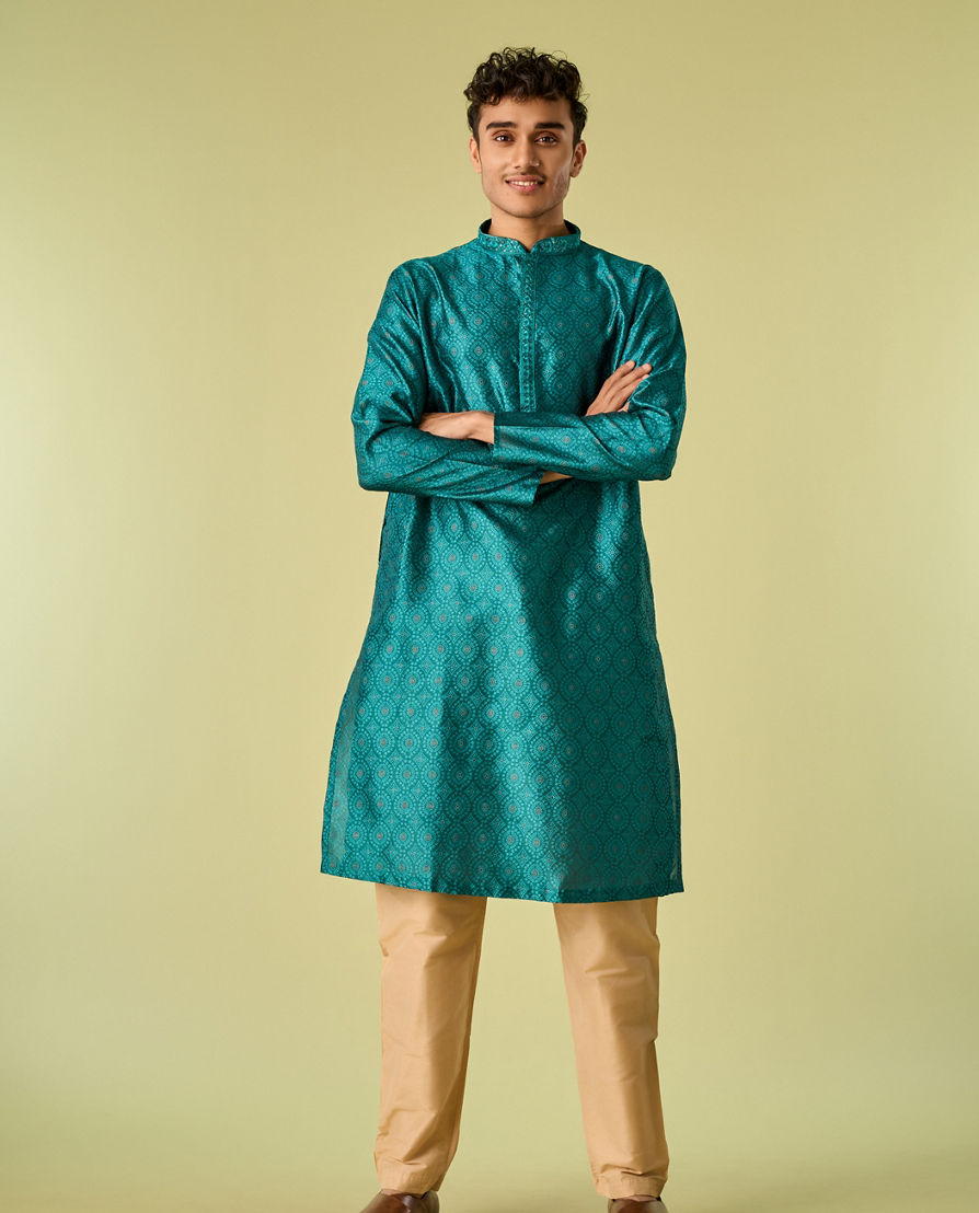 Diwas Men Teal Green Elegance Kurta Pajama