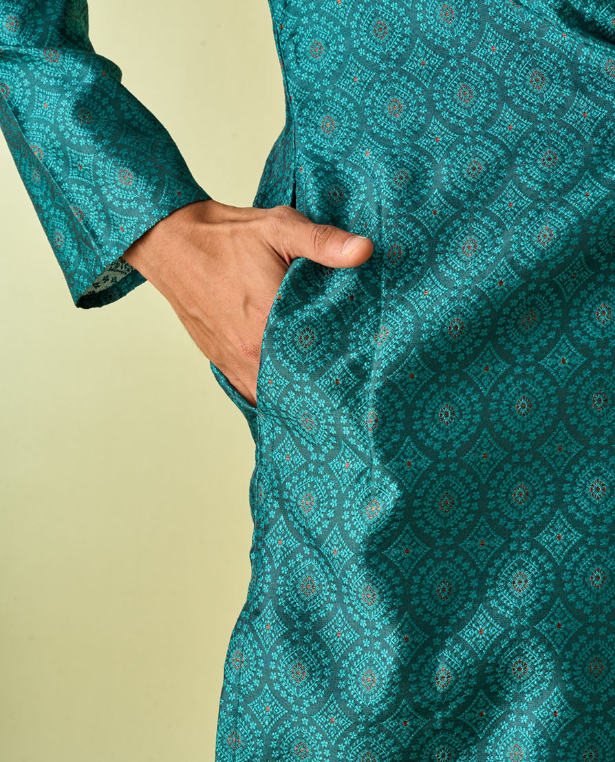 Diwas Men Teal Green Elegance Kurta Pajama