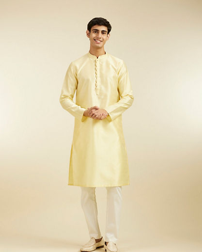 Diwas Men Lemon Yellow Grid Patterned Kurta Pajama