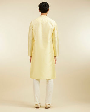 Diwas Men Lemon Yellow Grid Patterned Kurta Pajama