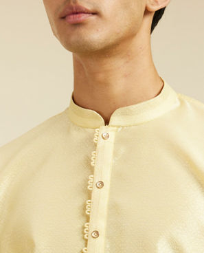 Diwas Men Lemon Yellow Grid Patterned Kurta Pajama