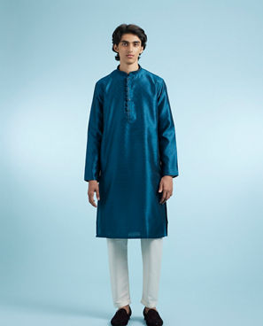 Diwas Men Teal Blue Kurta Pajama Splendor
