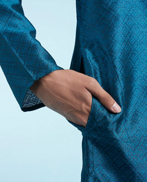Diwas Men Teal Blue Kurta Pajama Splendor