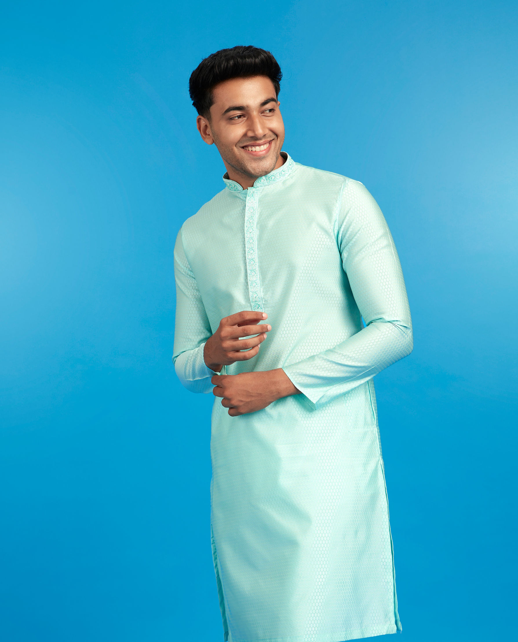 Diwas Men Aqua Green Elegance Kurta Pajama