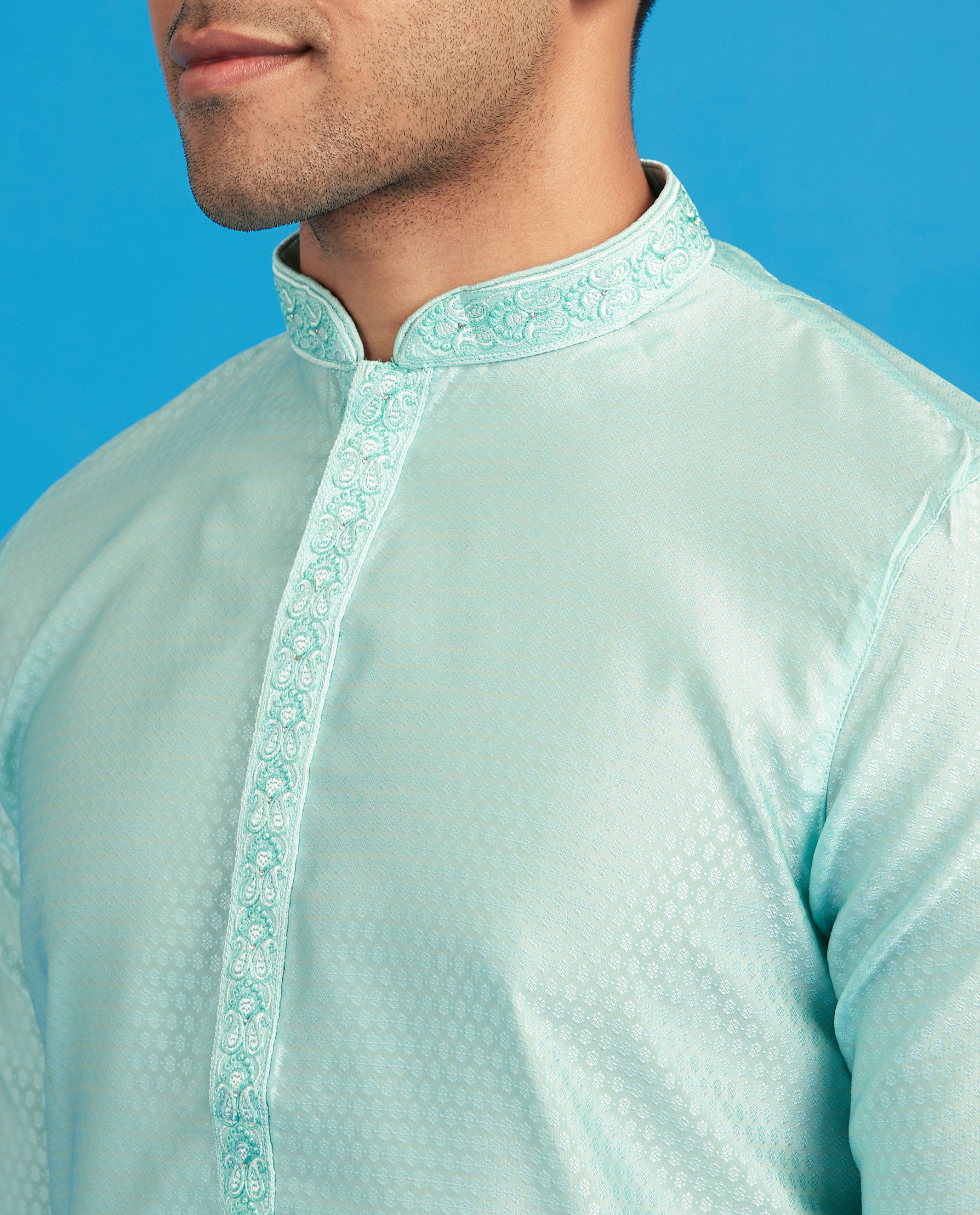 Diwas Men Aqua Green Elegance Kurta Pajama