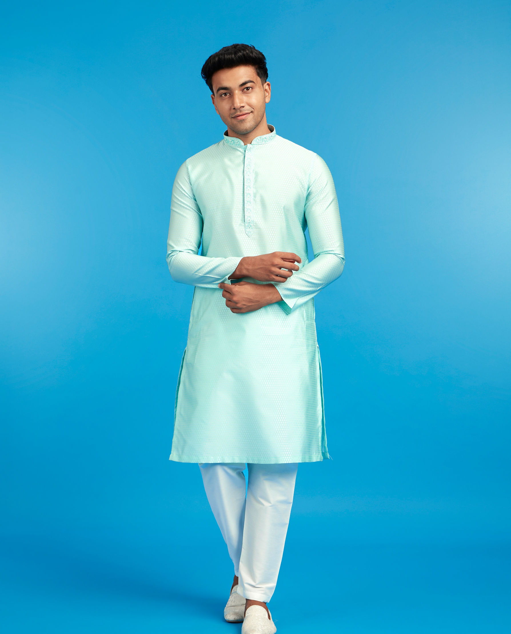 Diwas Men Aqua Green Elegance Kurta Pajama