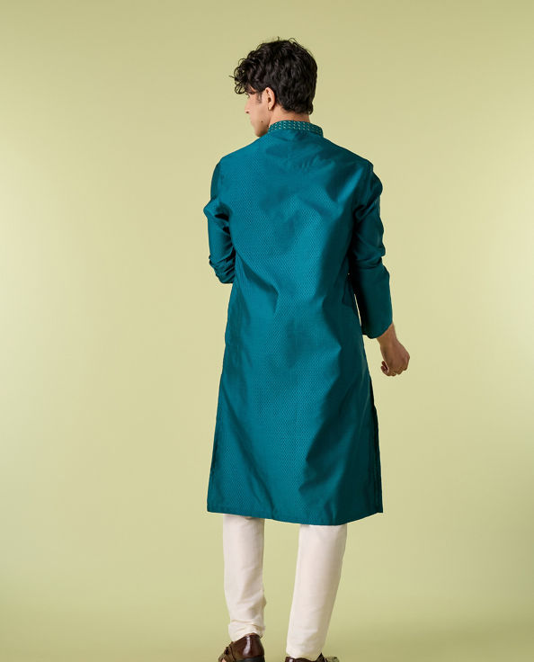 Diwas Men Teal Green Festive Elegance Kurta Pajama