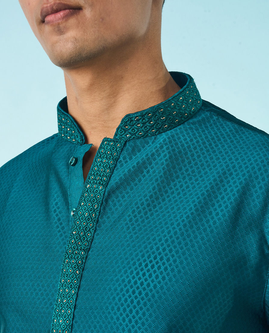 Diwas Men Teal Green Festive Elegance Kurta Pajama