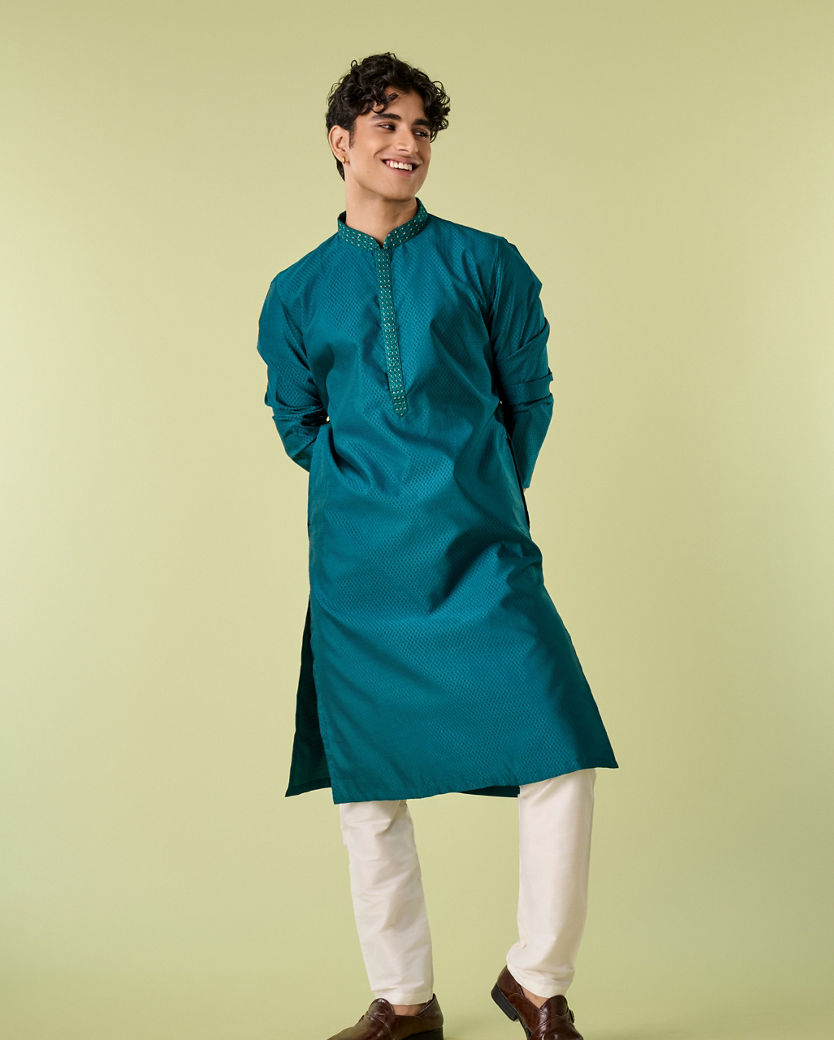 Diwas Men Teal Green Festive Elegance Kurta Pajama