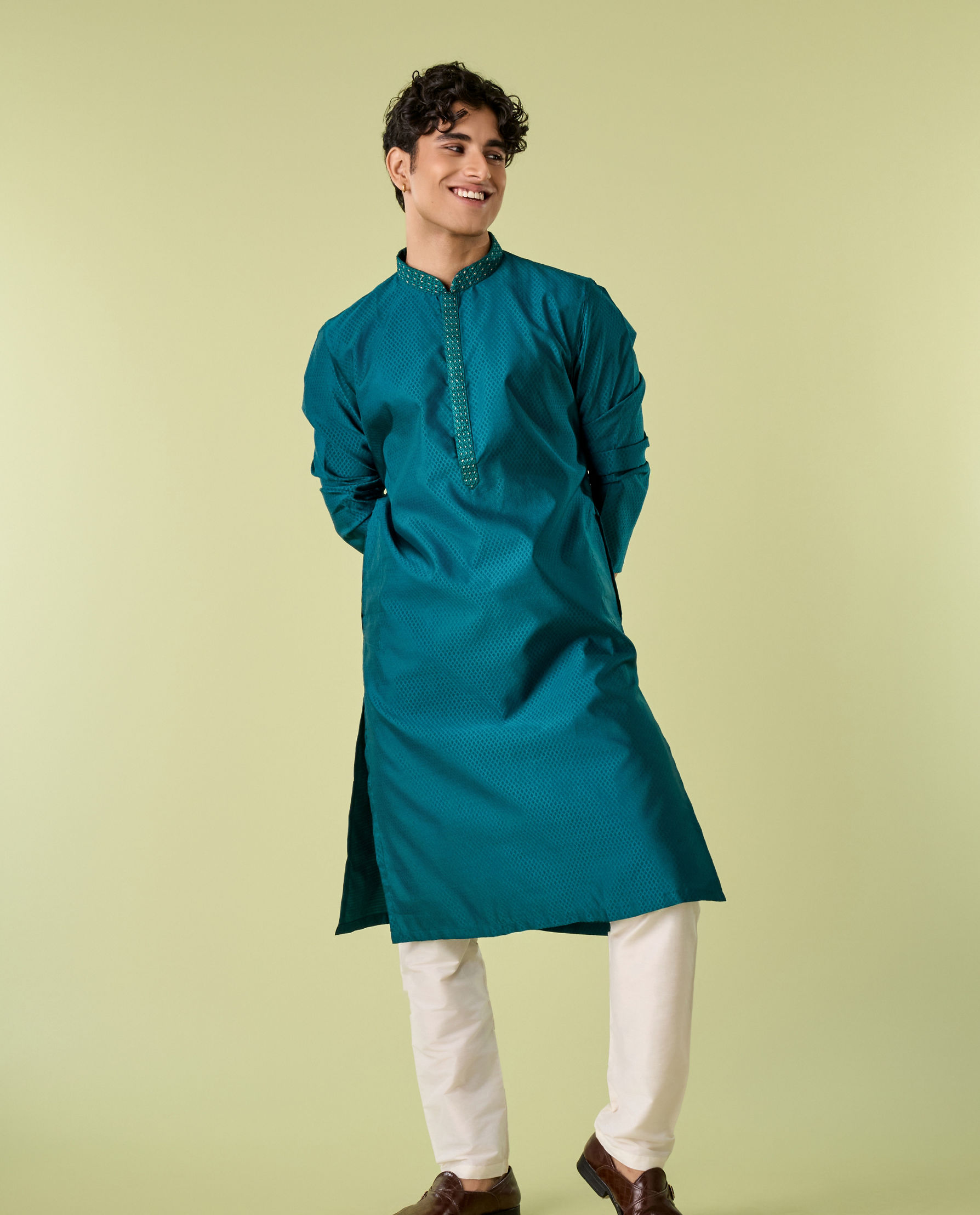 Diwas Men Teal Green Festive Elegance Kurta Pajama