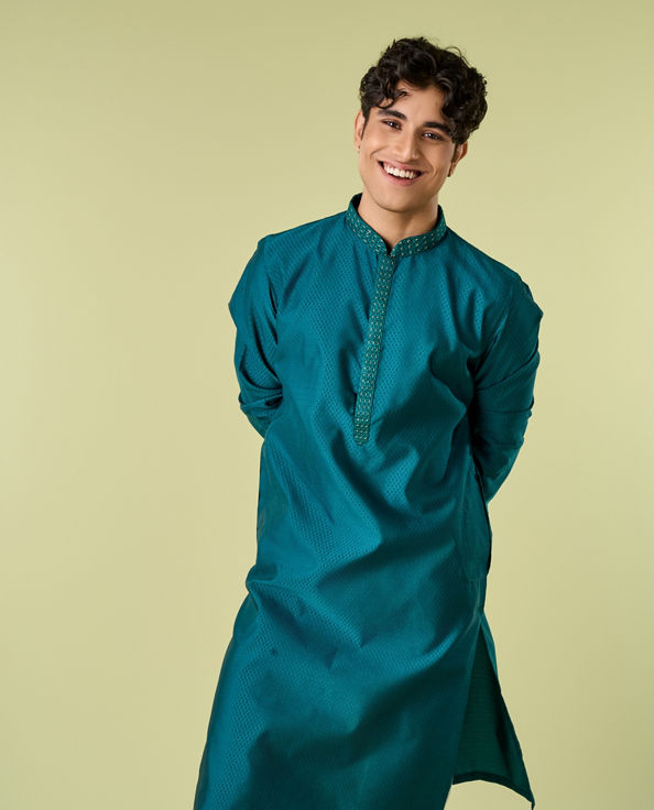 Diwas Men Teal Green Festive Elegance Kurta Pajama