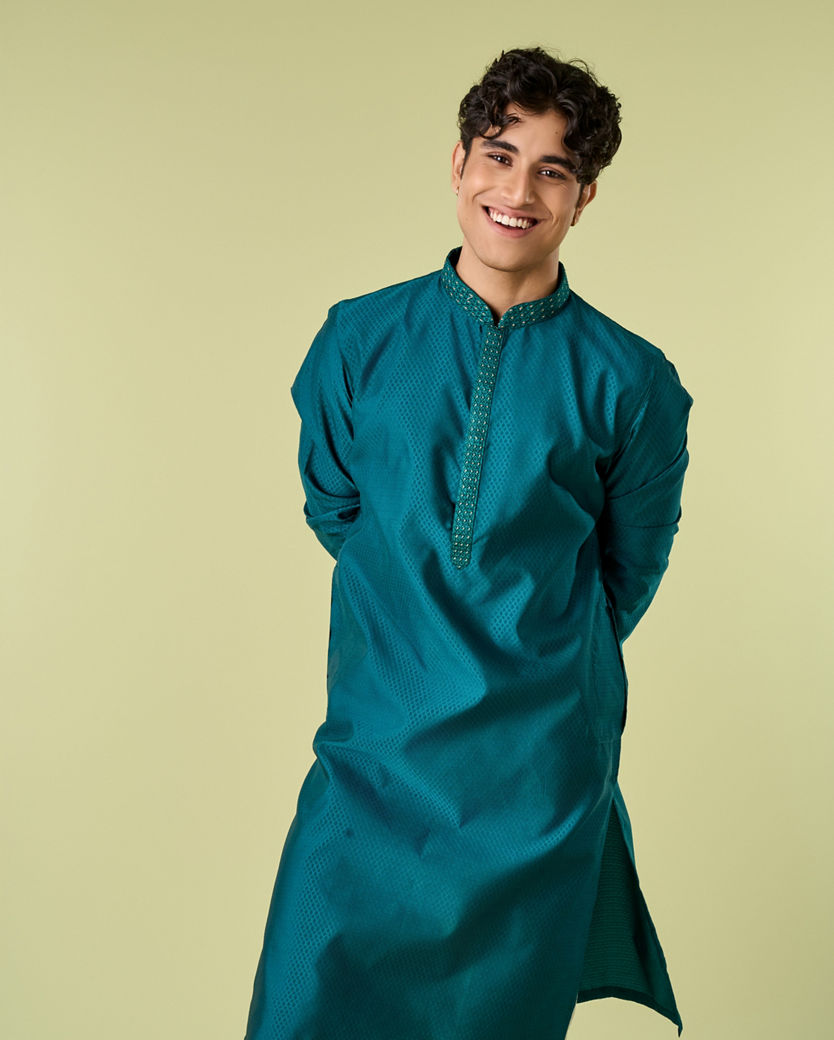 Diwas Men Teal Green Festive Elegance Kurta Pajama