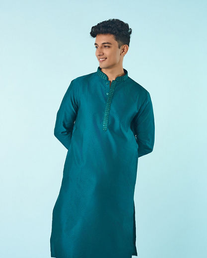 Diwas Men Teal Green Festive Elegance Kurta Pajama