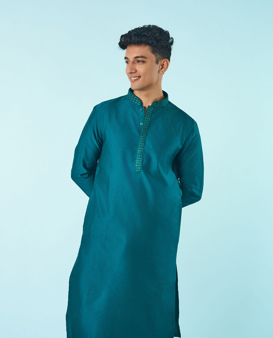Diwas Men Teal Green Festive Elegance Kurta Pajama
