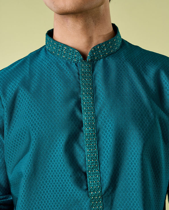 Diwas Men Teal Green Festive Elegance Kurta Pajama