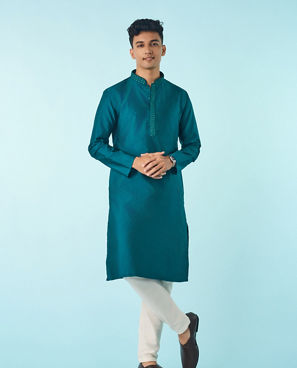 Diwas Men Teal Green Festive Elegance Kurta Pajama