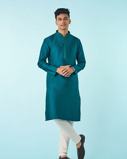 Diwas Men Teal Green Festive Elegance Kurta Pajama
