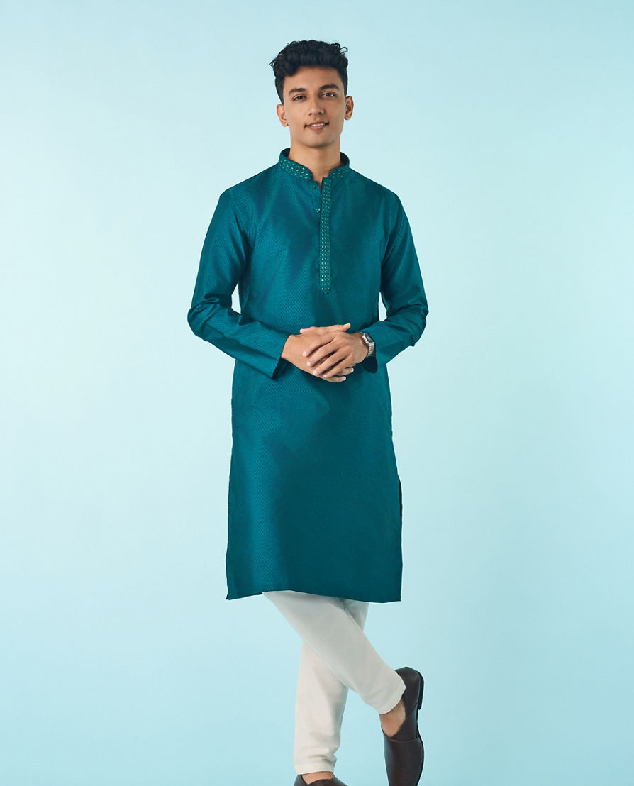 Diwas Men Teal Green Festive Elegance Kurta Pajama