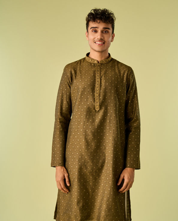 Diwas Men Olive Green Festive Kurta Pajama