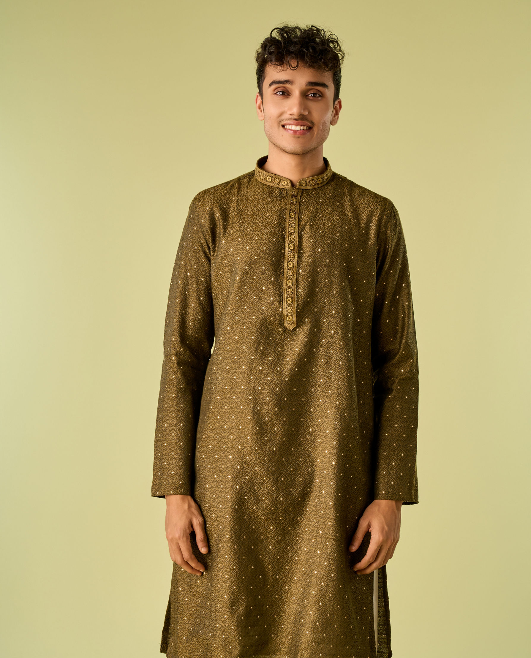 Diwas Men Olive Green Festive Kurta Pajama