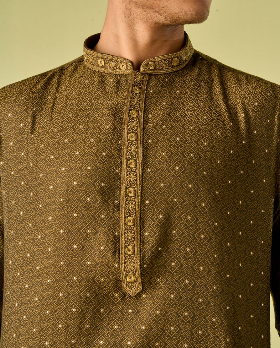 Diwas Men Olive Green Festive Kurta Pajama