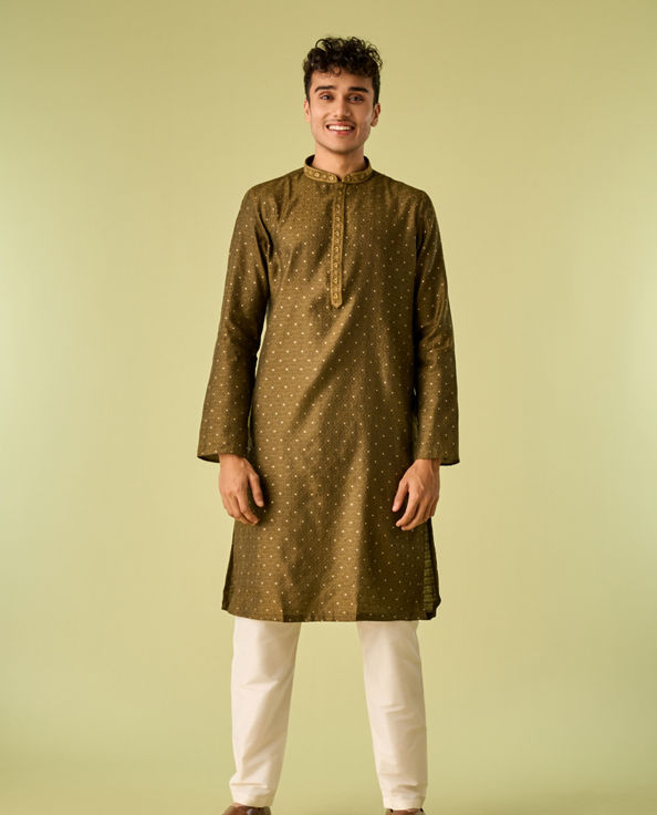 Diwas Men Olive Green Festive Kurta Pajama
