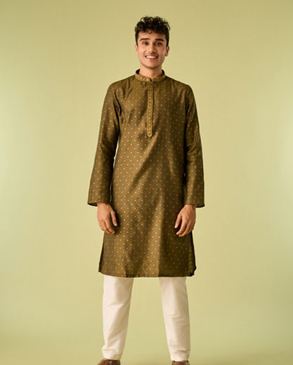 Diwas Men Olive Green Festive Kurta Pajama