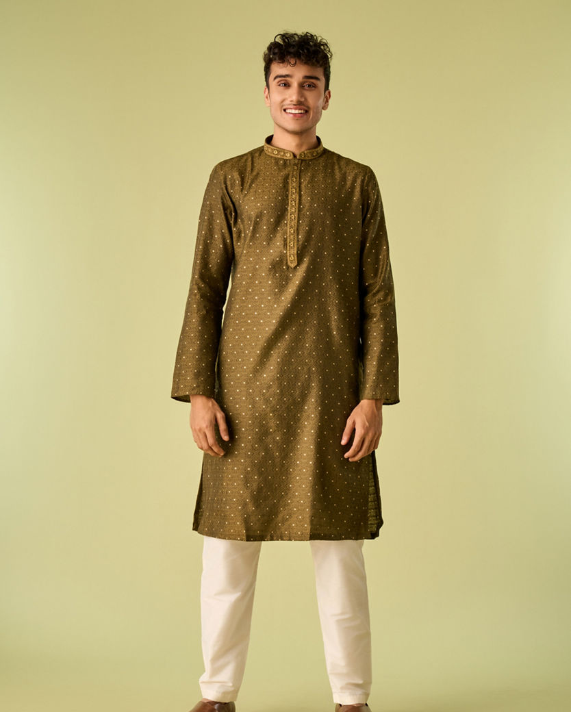 Diwas Men Olive Green Festive Kurta Pajama