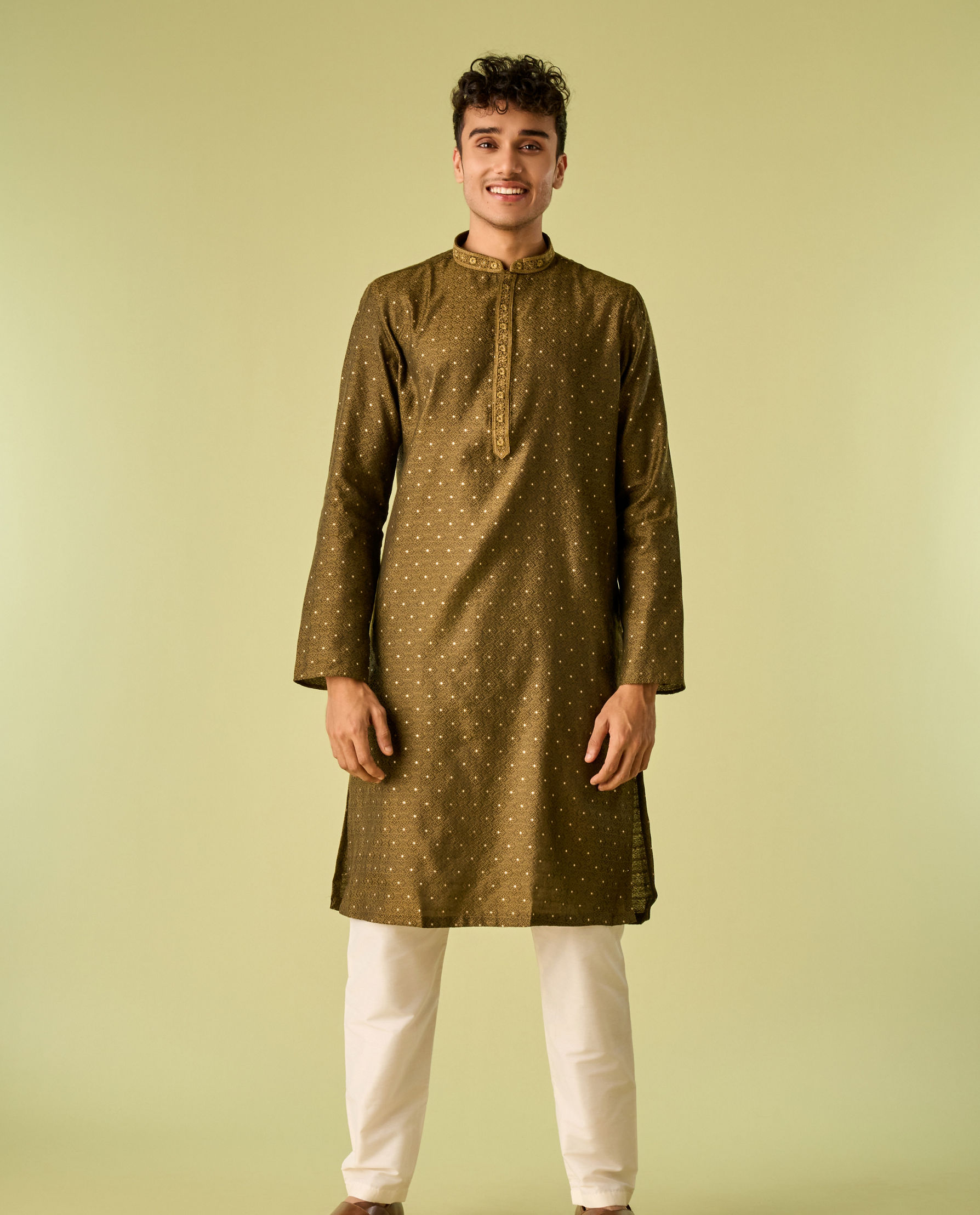 Diwas Men Olive Green Festive Kurta Pajama