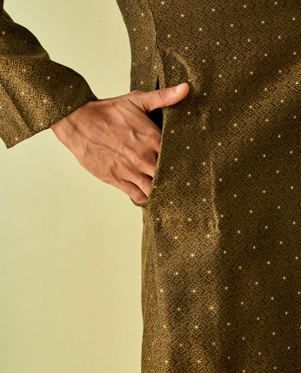 Diwas Men Olive Green Festive Kurta Pajama