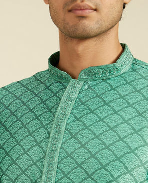 Diwas Men Soft Green Jaal Patterned Kurta Pajama