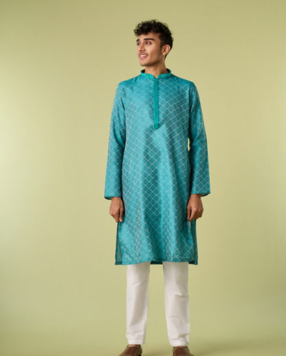Diwas Men Turquoise Blue Elegance Kurta Pajama