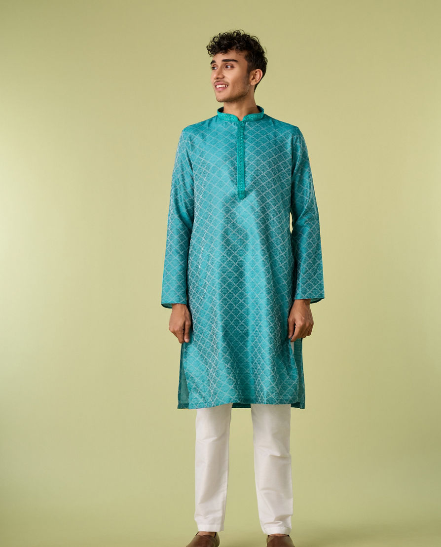Diwas Men Turquoise Blue Elegance Kurta Pajama
