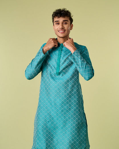 Diwas Men Turquoise Blue Elegance Kurta Pajama