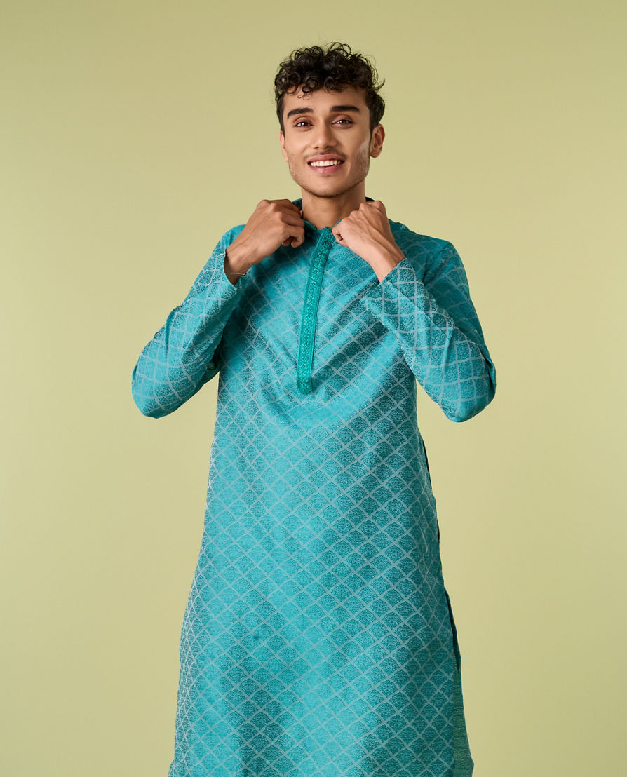 Diwas Men Turquoise Blue Elegance Kurta Pajama