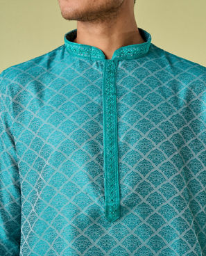 Diwas Men Turquoise Blue Elegance Kurta Pajama