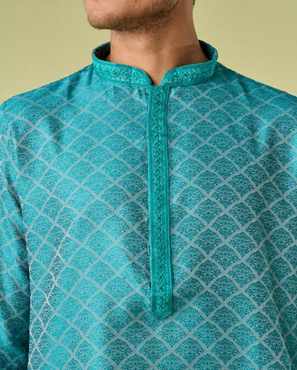 Diwas Men Turquoise Blue Elegance Kurta Pajama