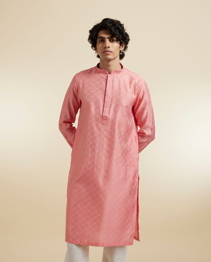 Diwas Men Embedded Elegance Pink Kurta Pajama