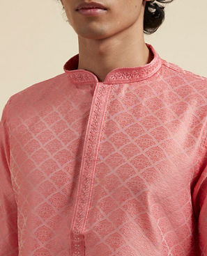 Diwas Men Embedded Elegance Pink Kurta Pajama