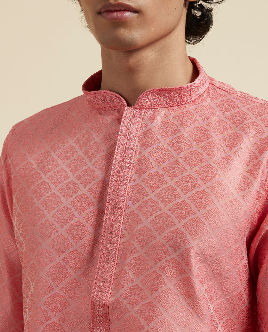 Diwas Men Embedded Elegance Pink Kurta Pajama