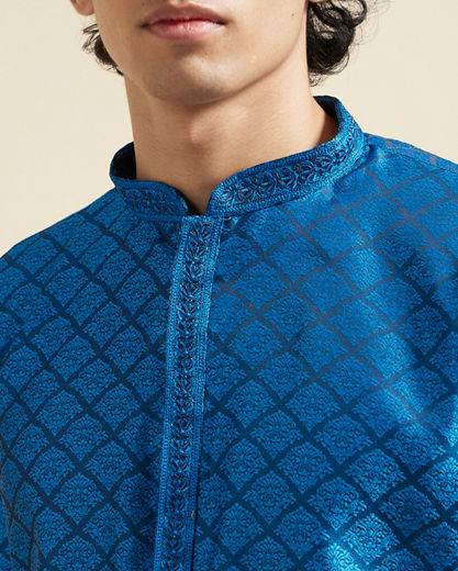 Diwas Men Blue Majestic Ensemble Kurta Pajama