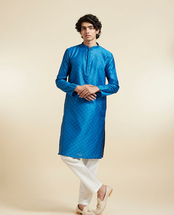 Diwas Men Blue Majestic Ensemble Kurta Pajama